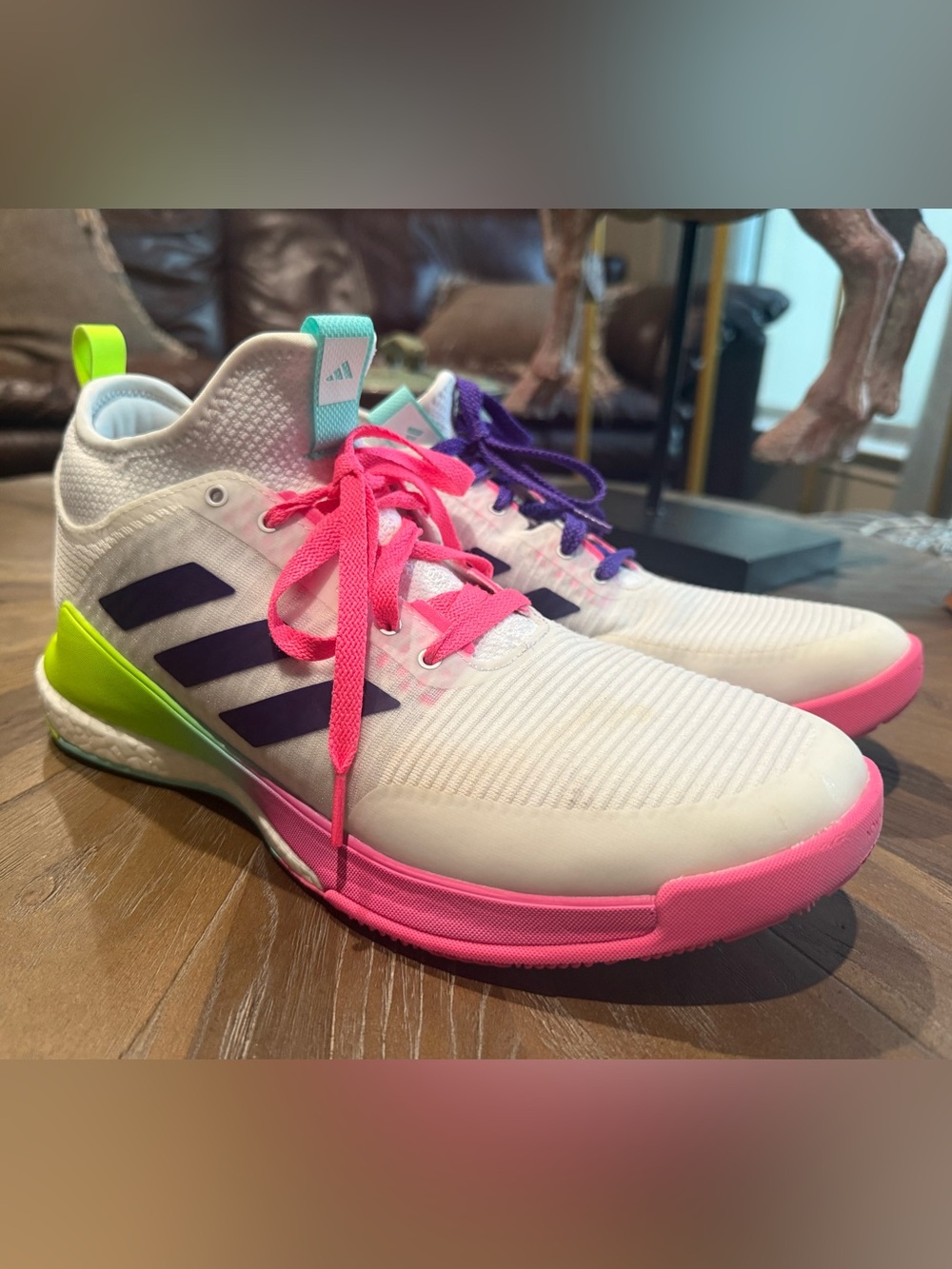 adidas Women’s White Tennis Shoes with Pink and Purple Accents